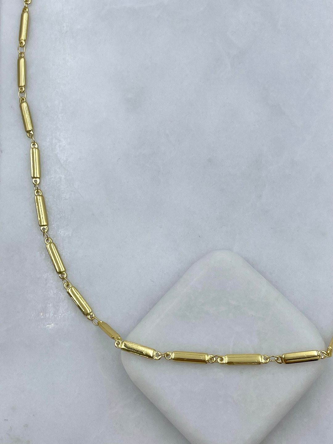 Altın Kaplama Sütun Zincir Plaka Kolye 60 cm Gold