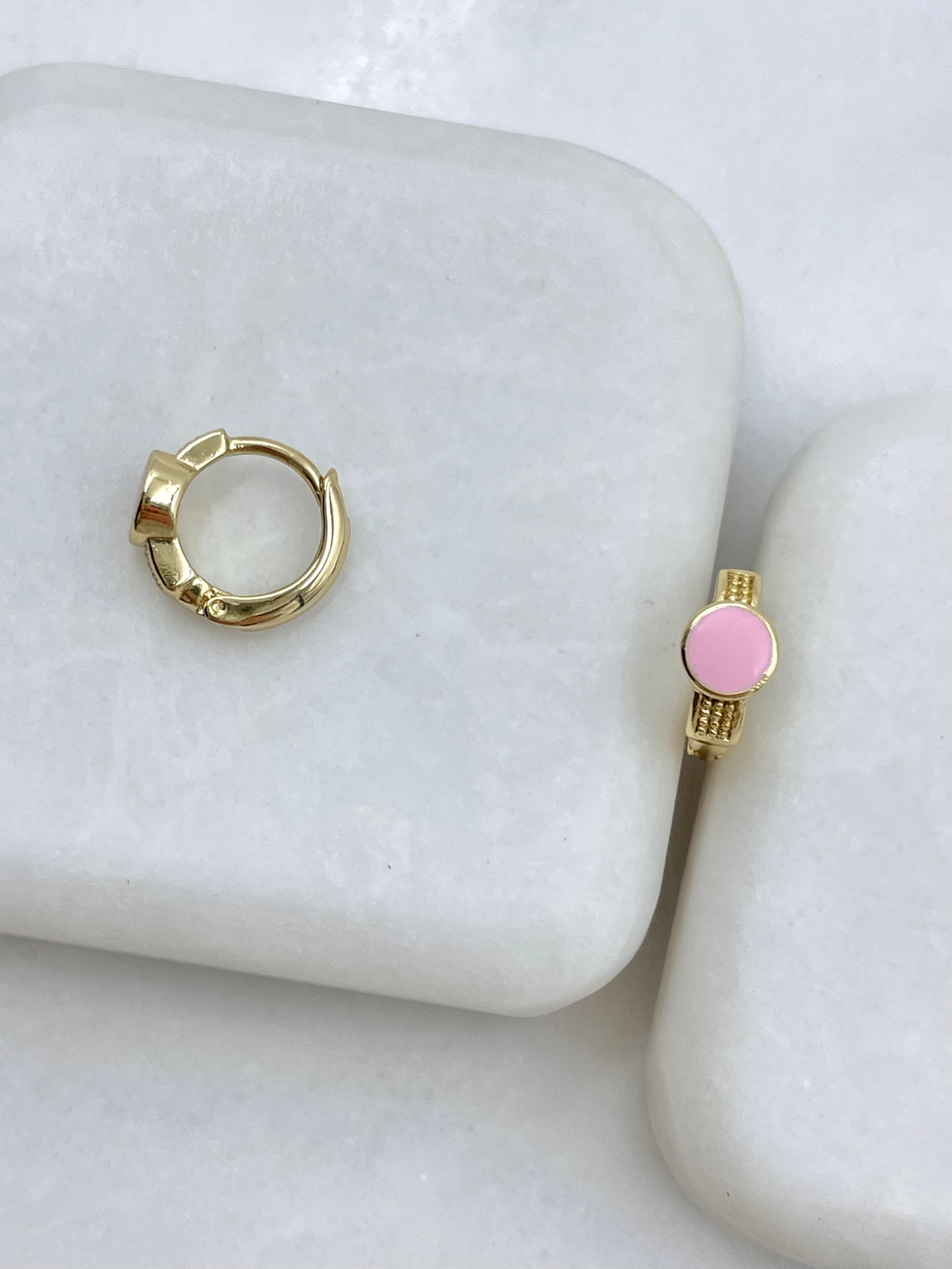 Özel Seri Pembe Mineli Minik Halka Küpe Gold