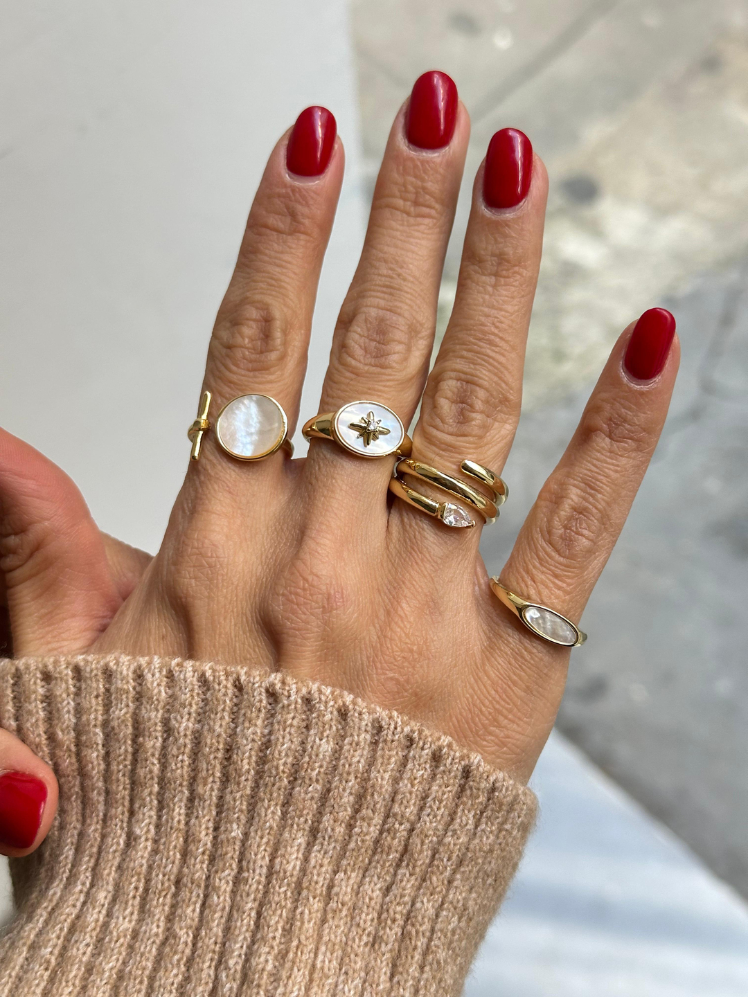 Altın Kaplama Kristal Taşlı Üçlü Görünüm Yüzük Gold