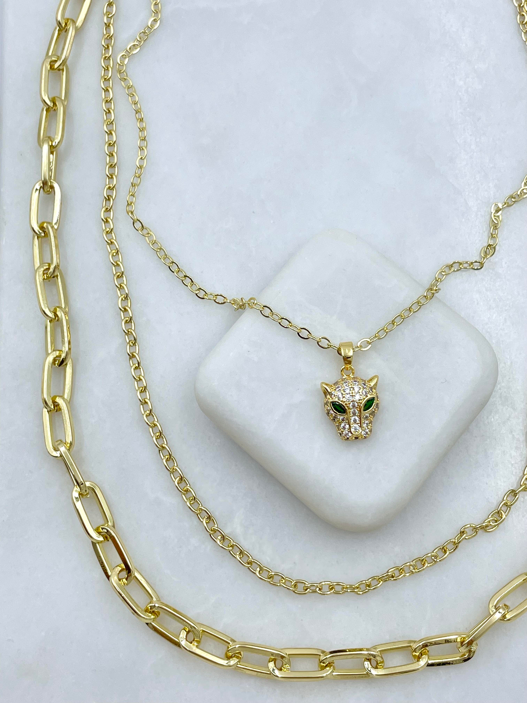 Altın Kaplama Kaplan Sallantılı Üçlü Zincir Kolye Gold