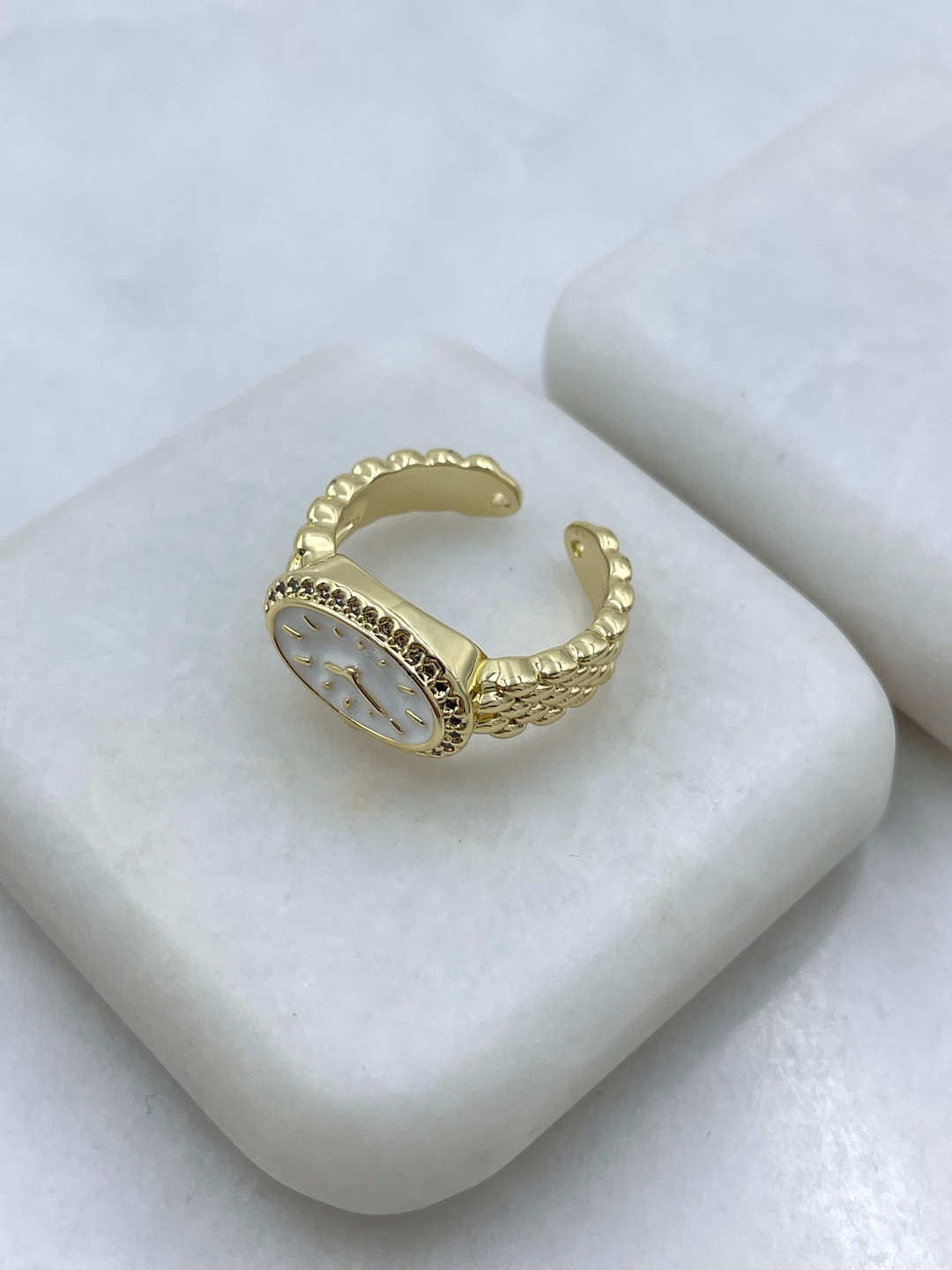 Altın Kaplama Hasır Saat Yüzük Beyaz