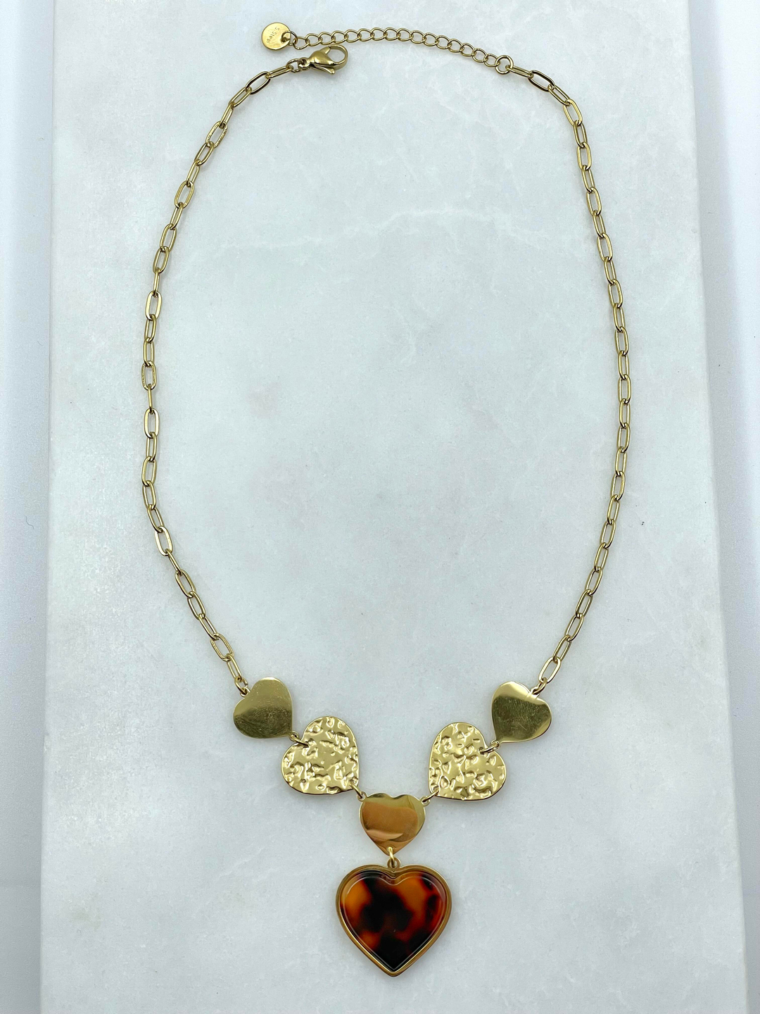 Çelik Leopar Kalp Sallantılı Kolye Gold