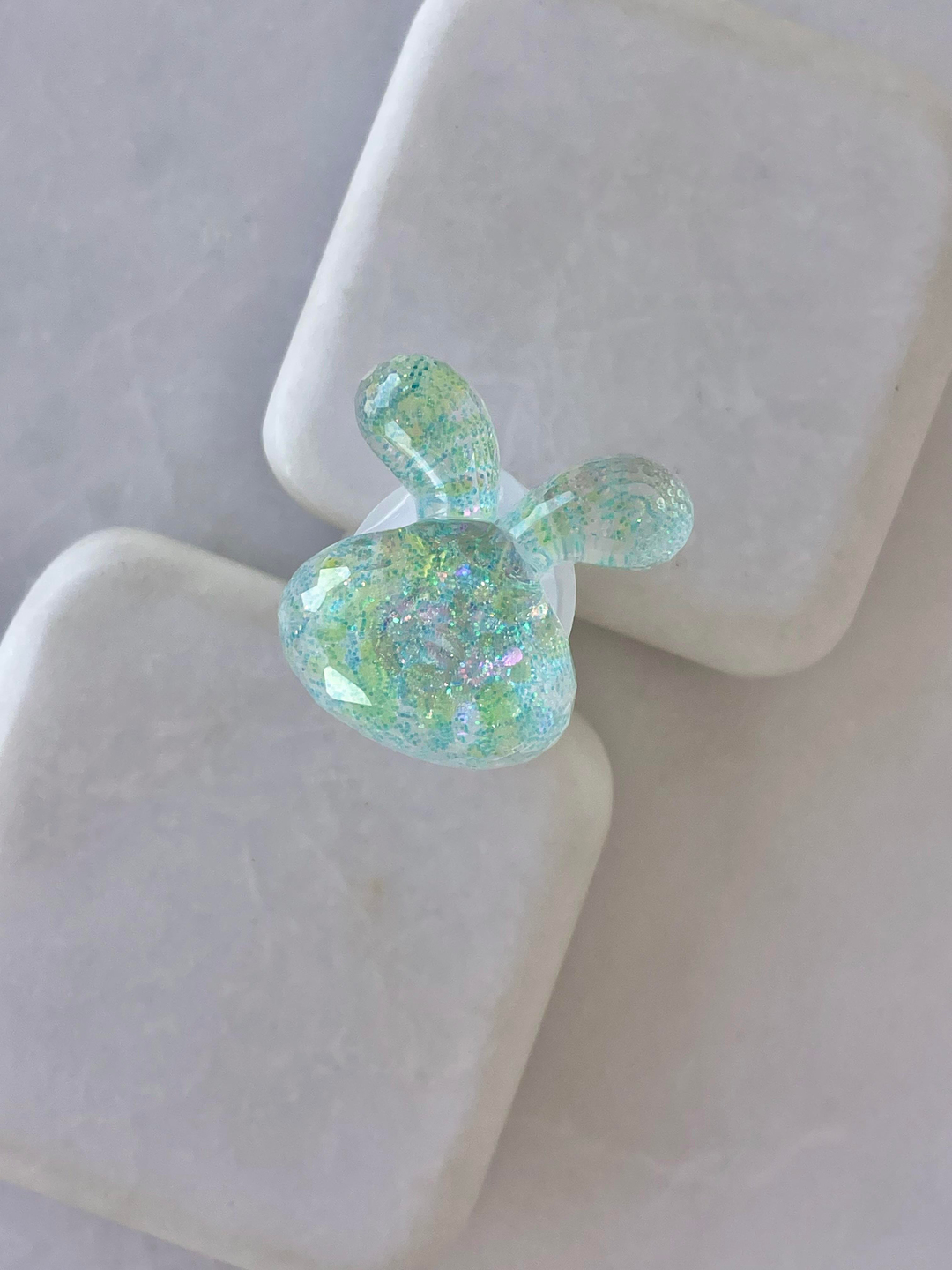 Işıklı Simli Turkuaz Tavşan Yüzük