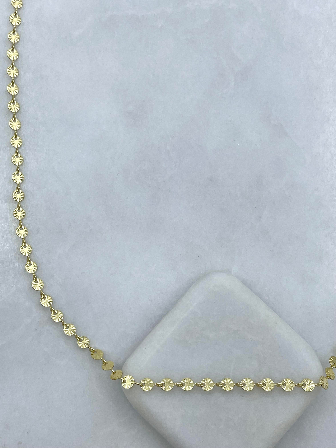 Altın Kaplama Lazer Kesim Pul Plaka Zincir Kolye 60 cm Gold