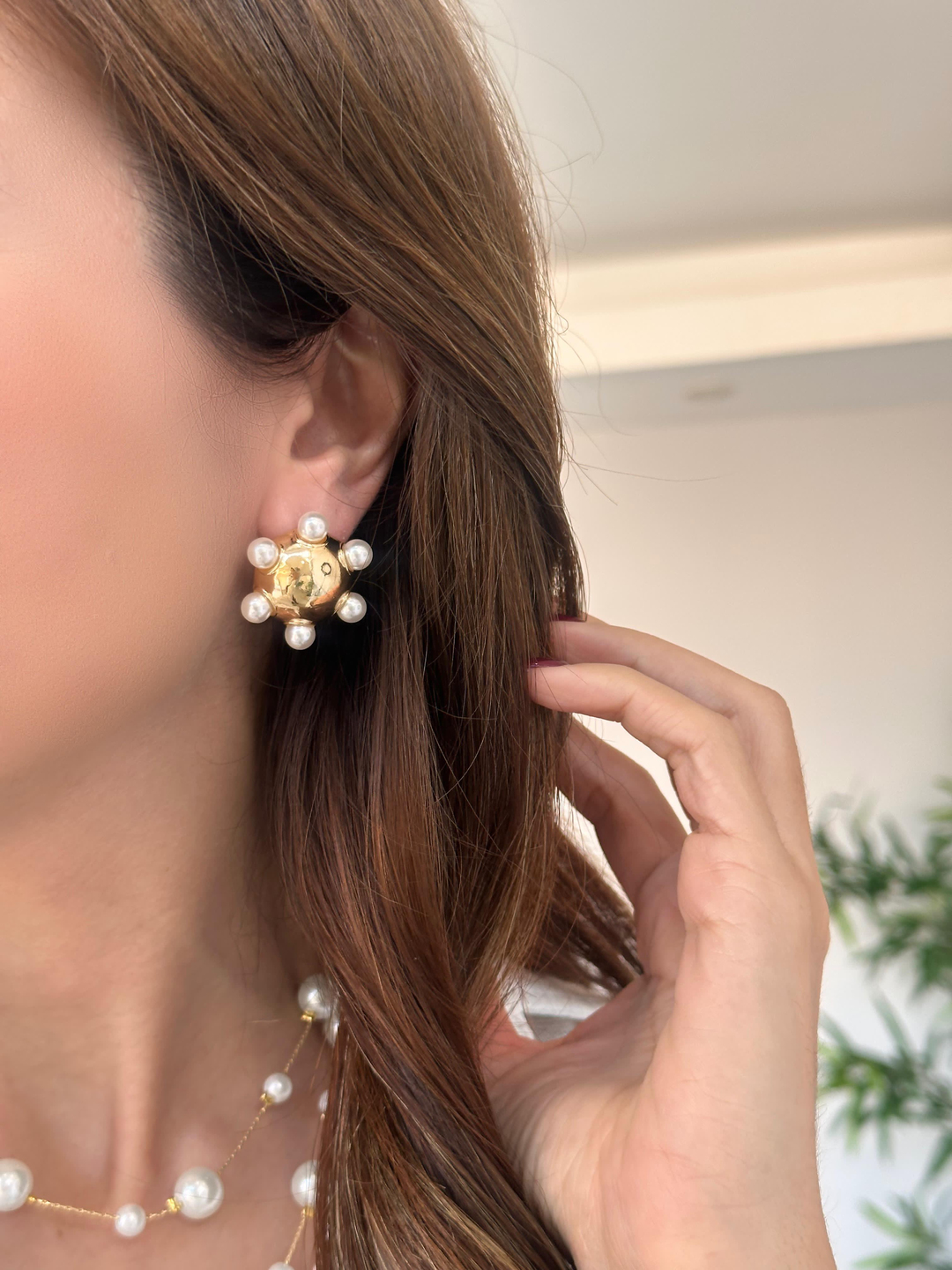 Bombe Yuvarlak İncili Küpe