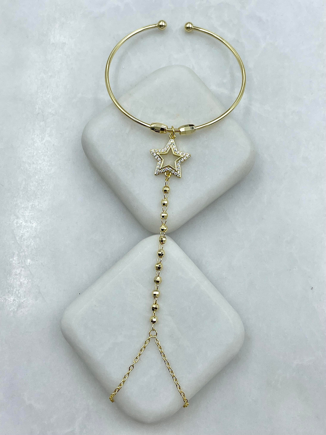 Altın Kaplama Gömme Taşlı Yıldız Model Kelepçe Şahmeran Gold