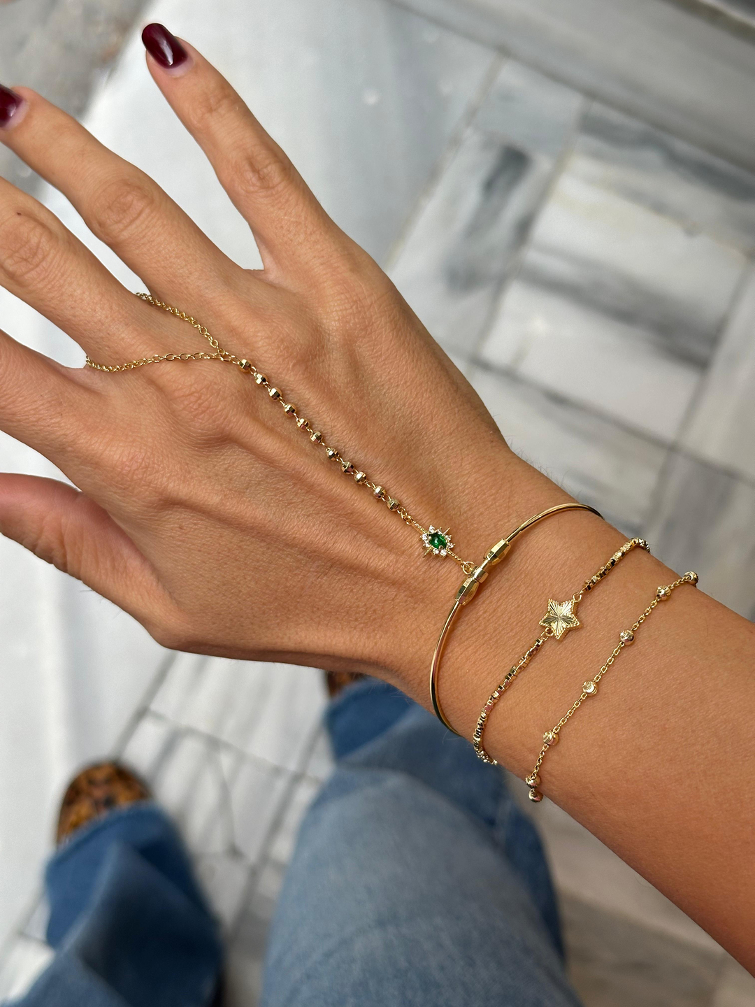 Altın Kaplama Yeşil Taşlı Kelepçe Şahmeran Gold