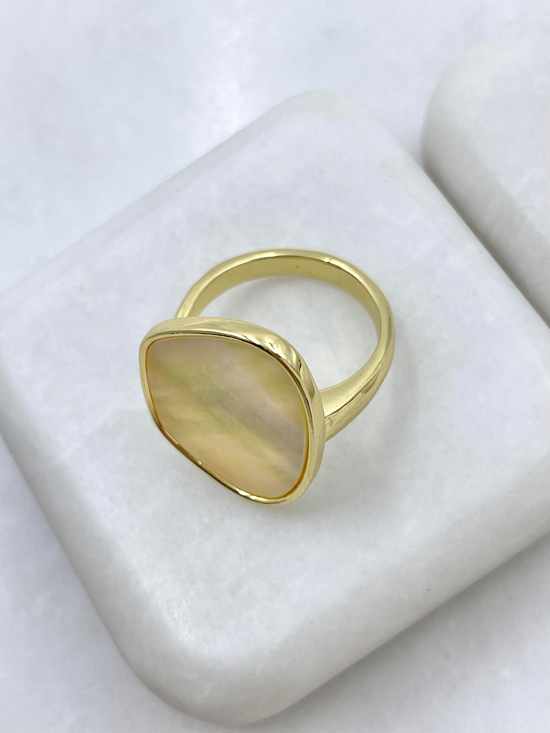 Altın Kaplama Gerçek Sedef Asimetrik Yüzük Gold