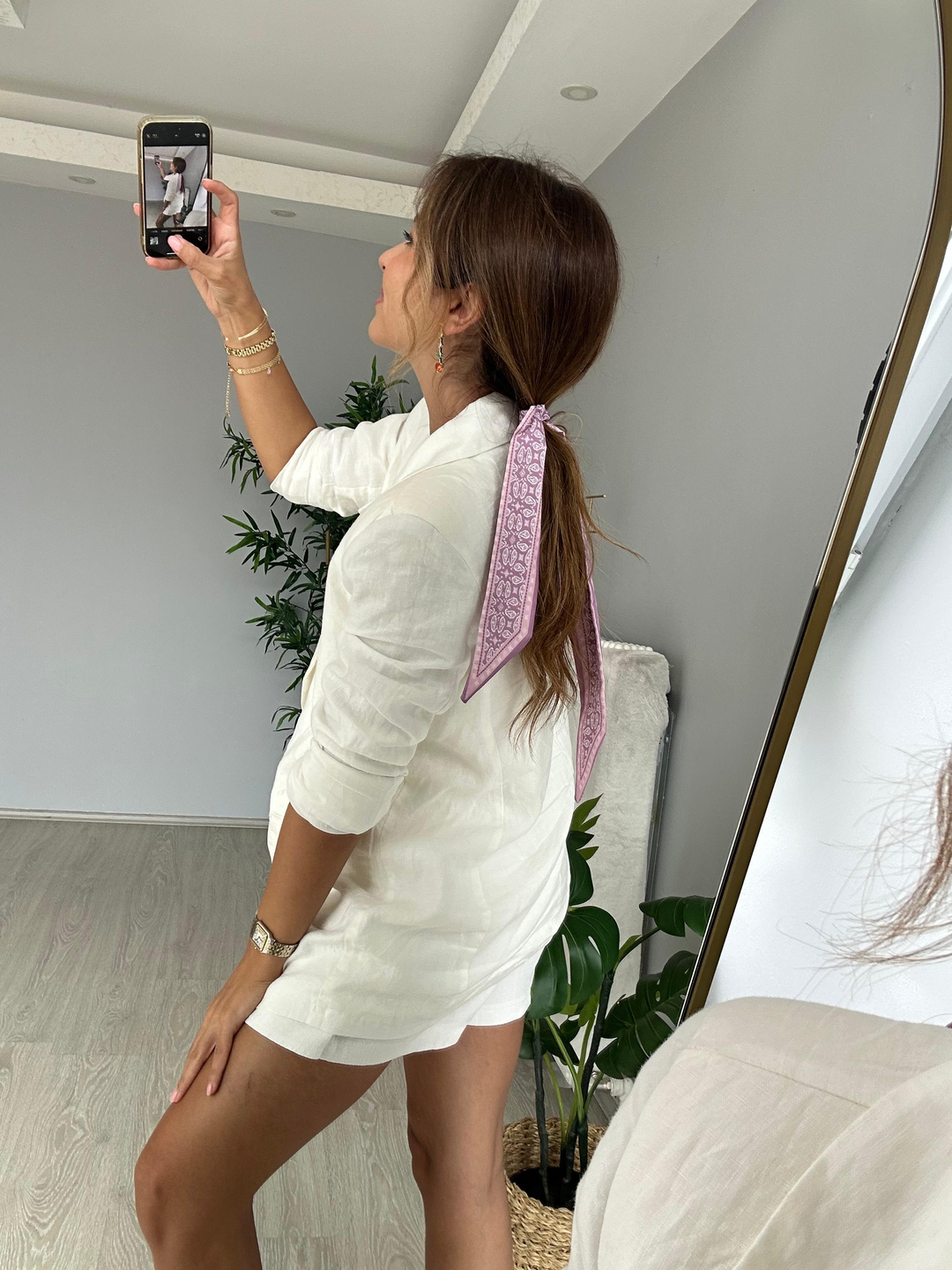 Şal Desen Lila Bandana Fular Renkli