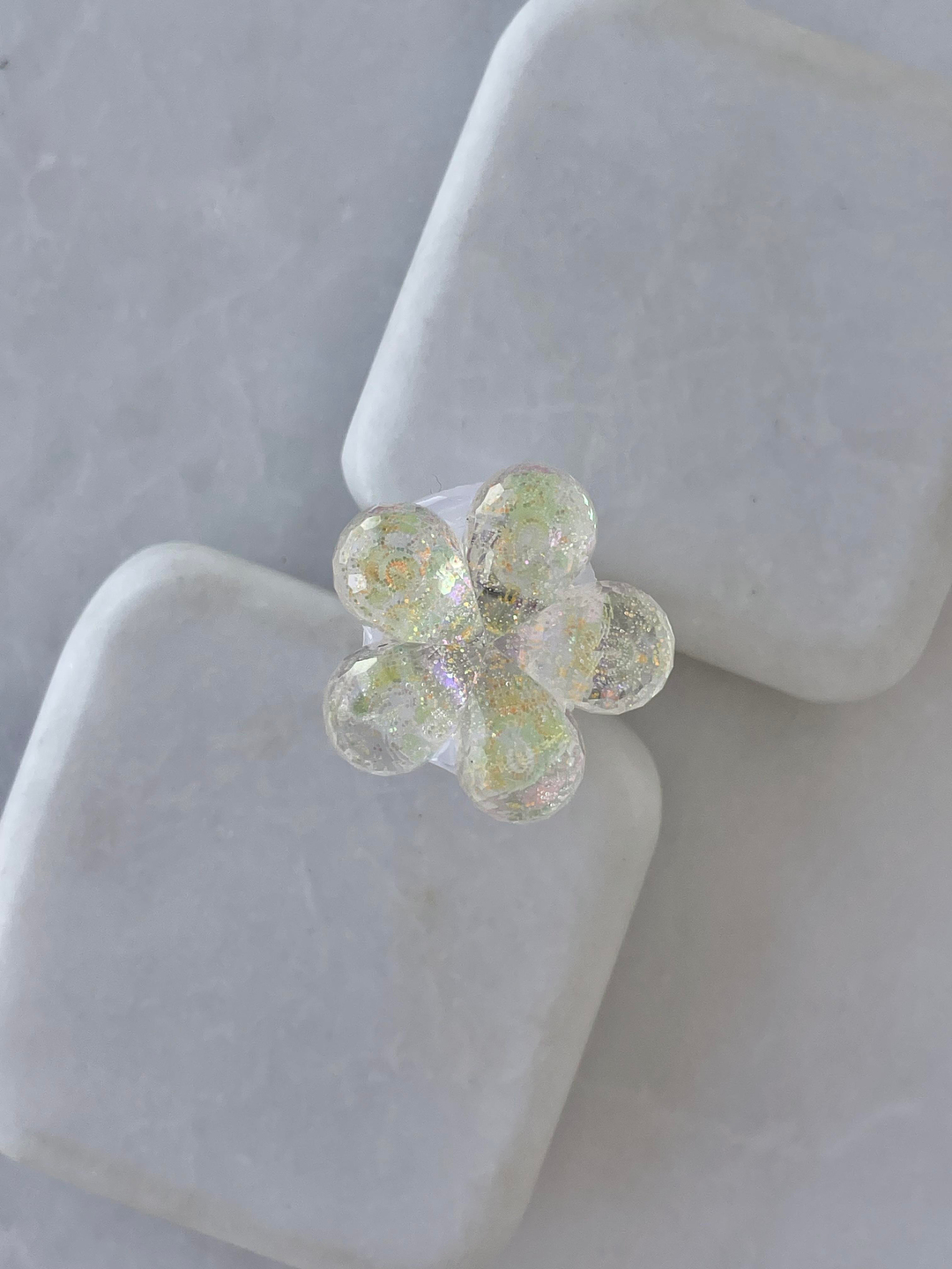 Işıklı Simli Çiçek Yüzük