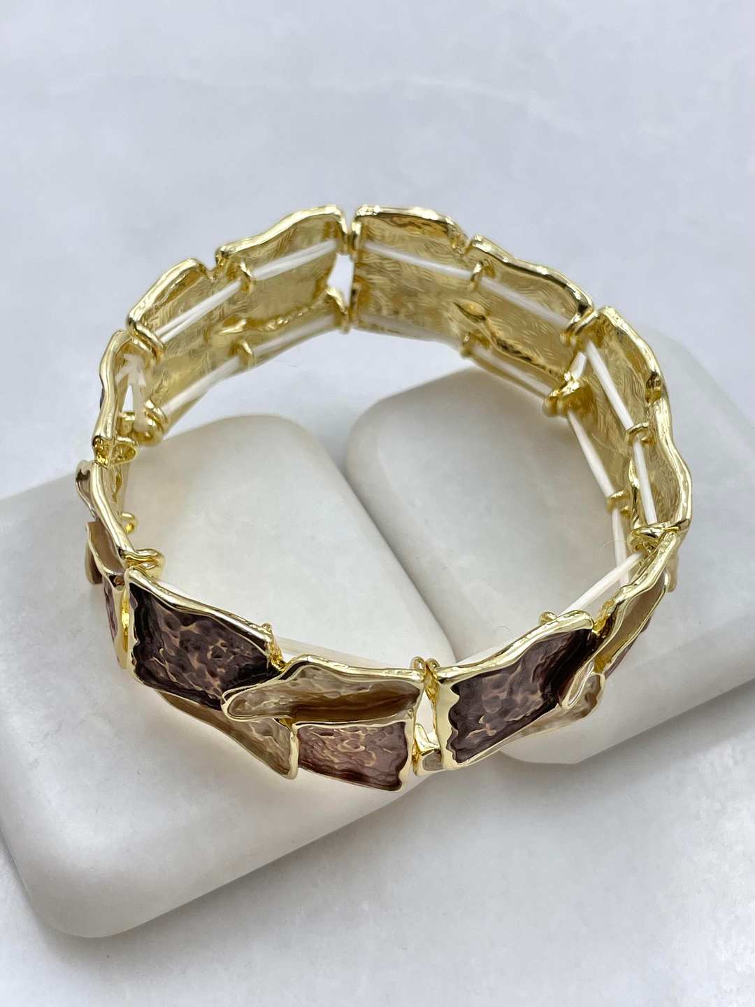 Geometrik Model Lastik Bileklik Bronz Kahve