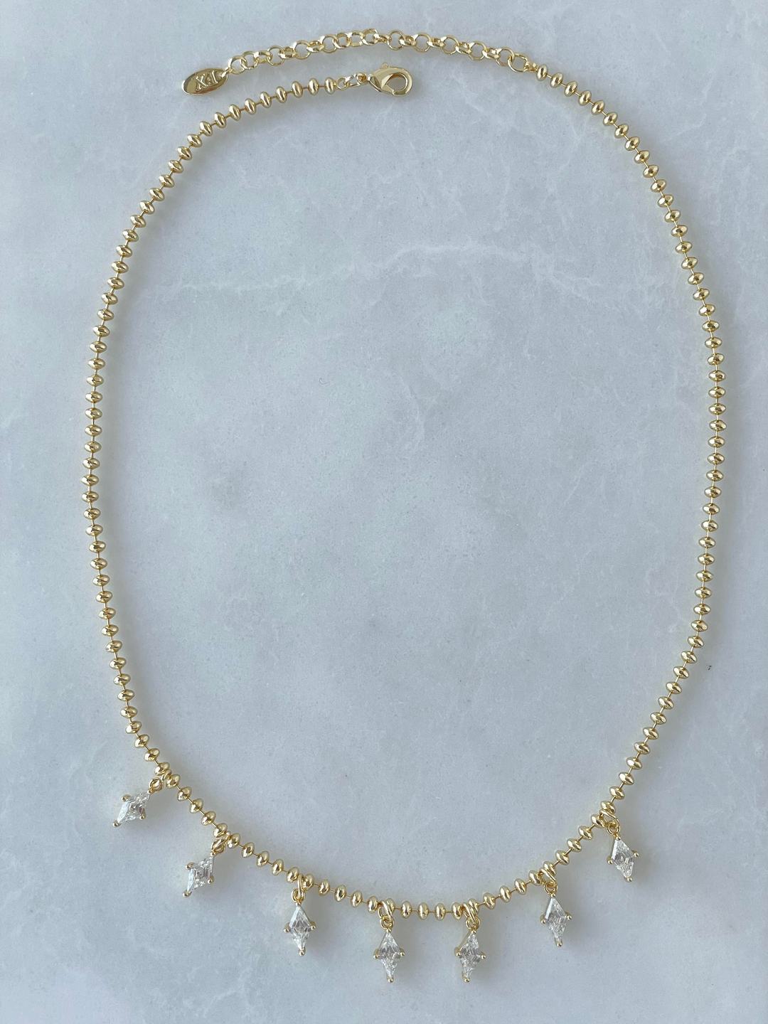 Altın Kaplama Kristal Sallantılı Topçuk Zincir Kolye Gold