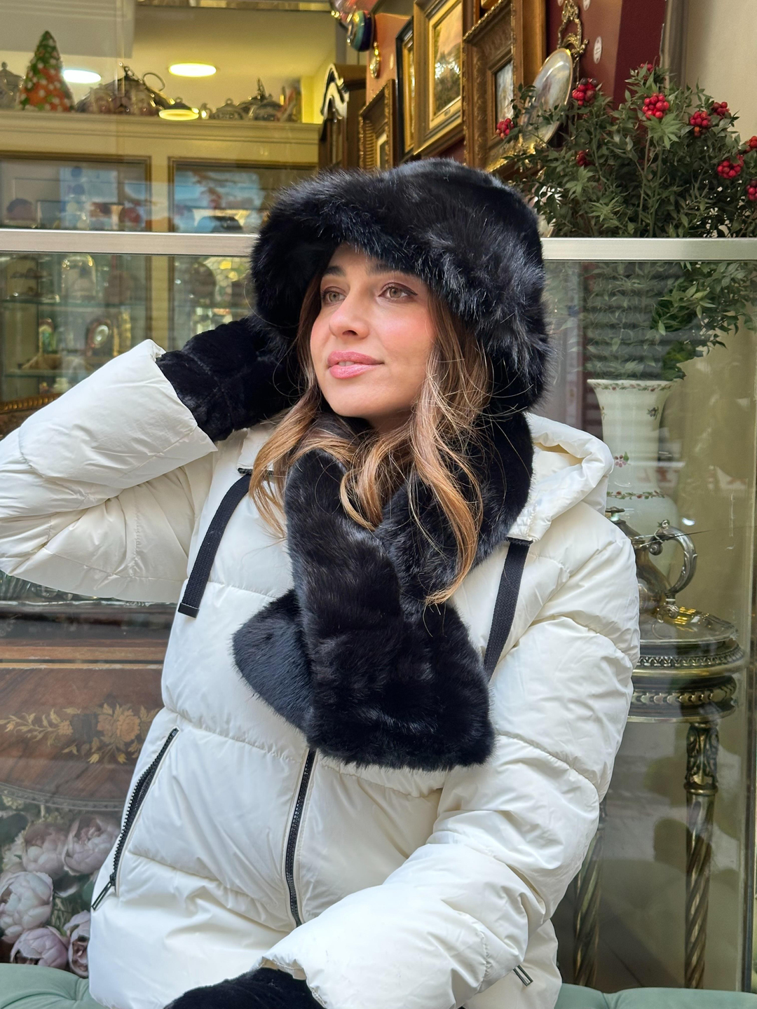 Kürklü Bucket Şapka Siyah