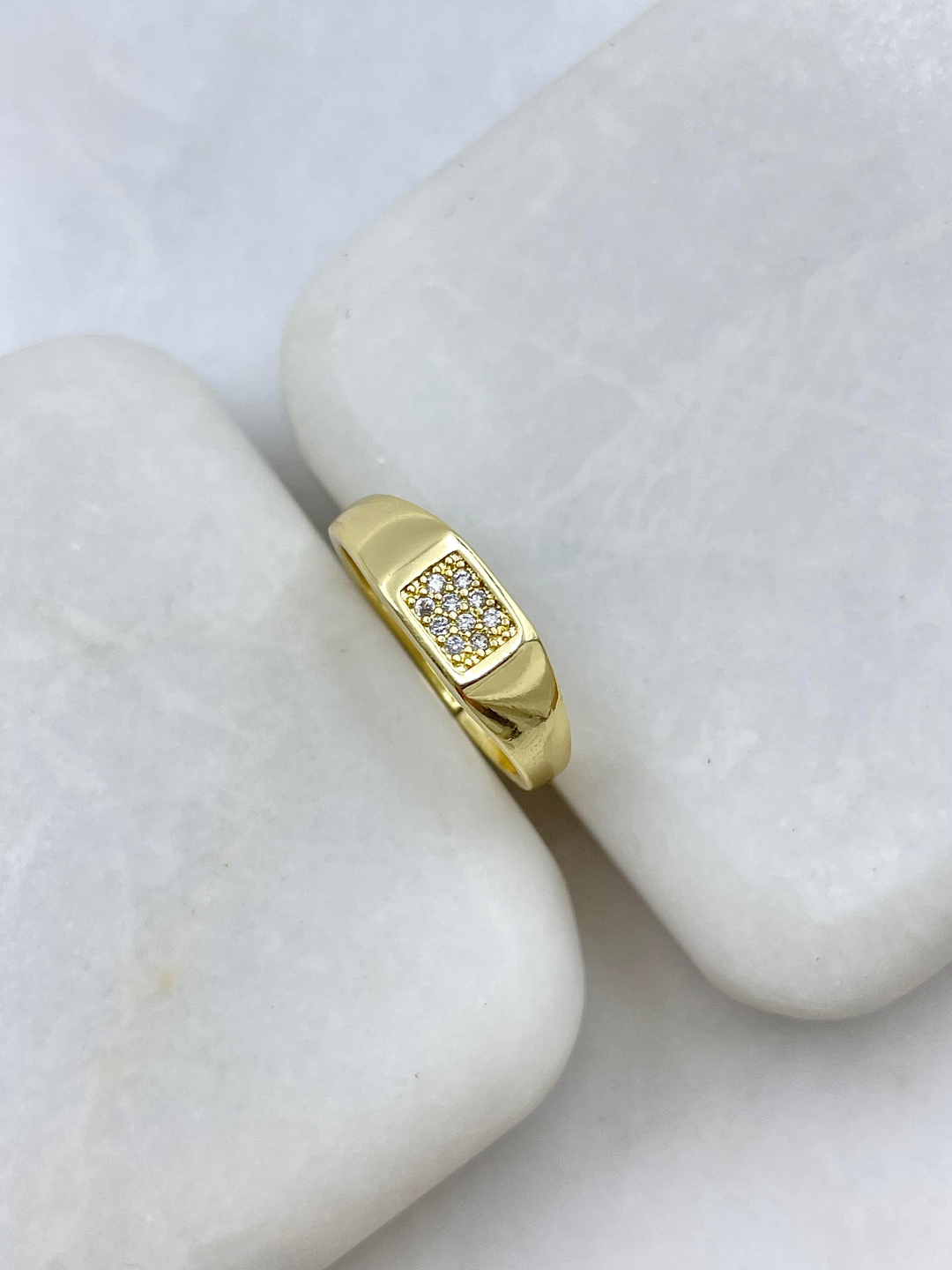 Altın Kaplama Gömme Taşlı Kare Model Serçe Parmak Yüzüğü Gold