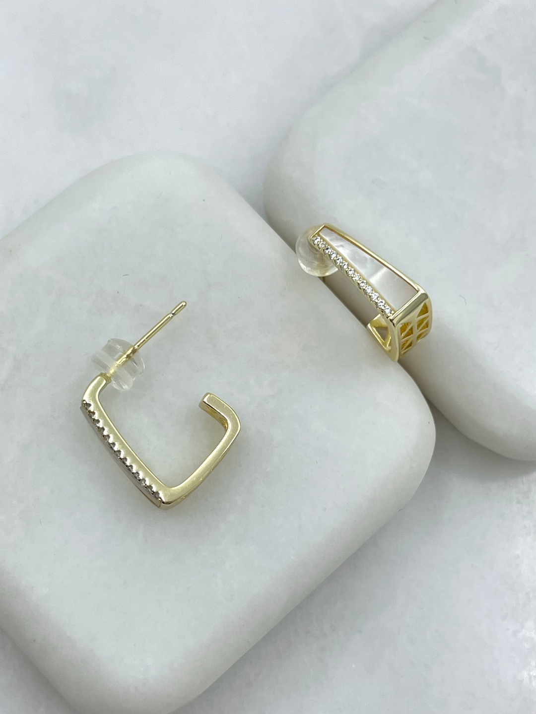 Özel Seri Gömme Taşlı Sedefli Tasarım Küpe Gold