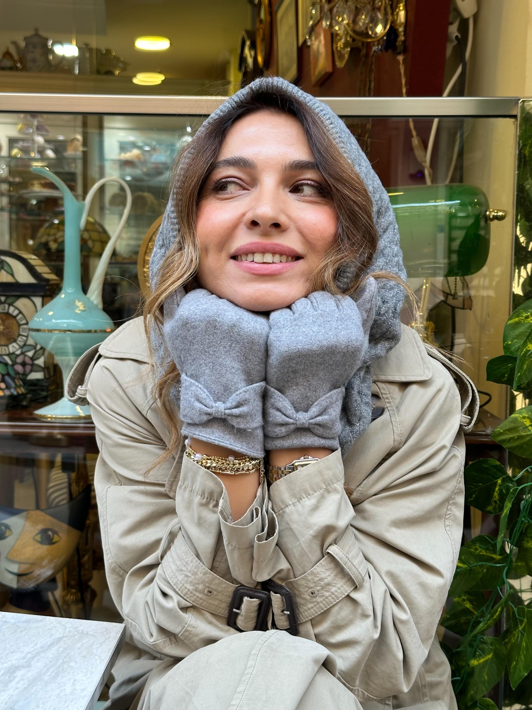 Dokunmatik Fiyonklu Eldiven Gri