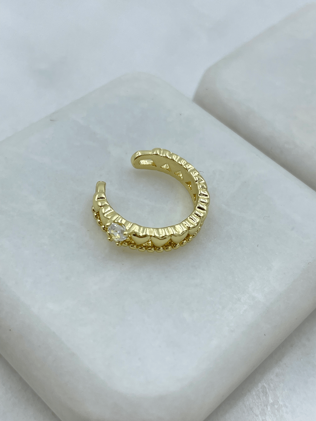 Altın Kaplama Kristal Taşlı Kalp Model Kıkırdak Küpe Gold