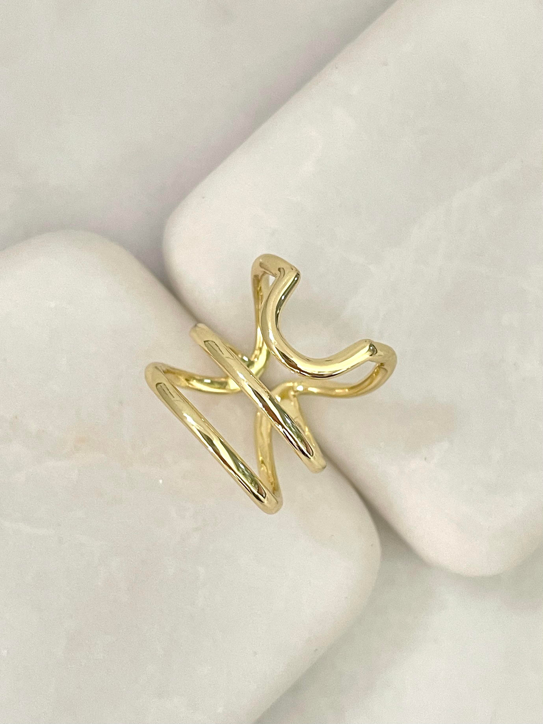 Altın Kaplama Üç Sıra Tırnak Yüzüğü Gold