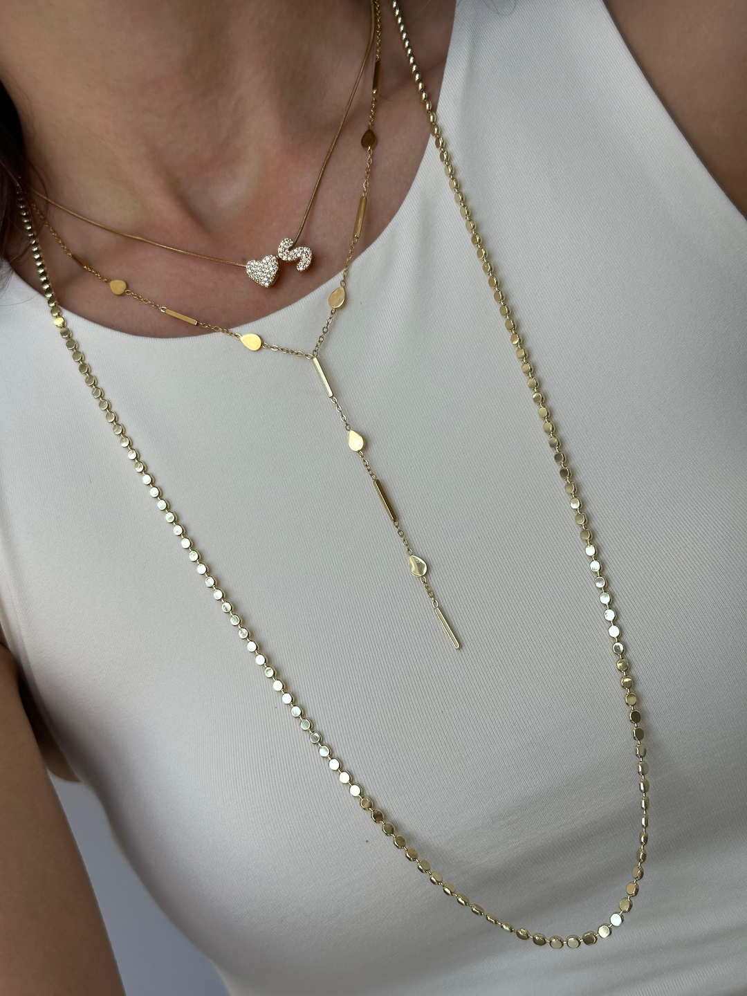 Çelik Gömme Taşlı Kalpli Harf Kolye Gold