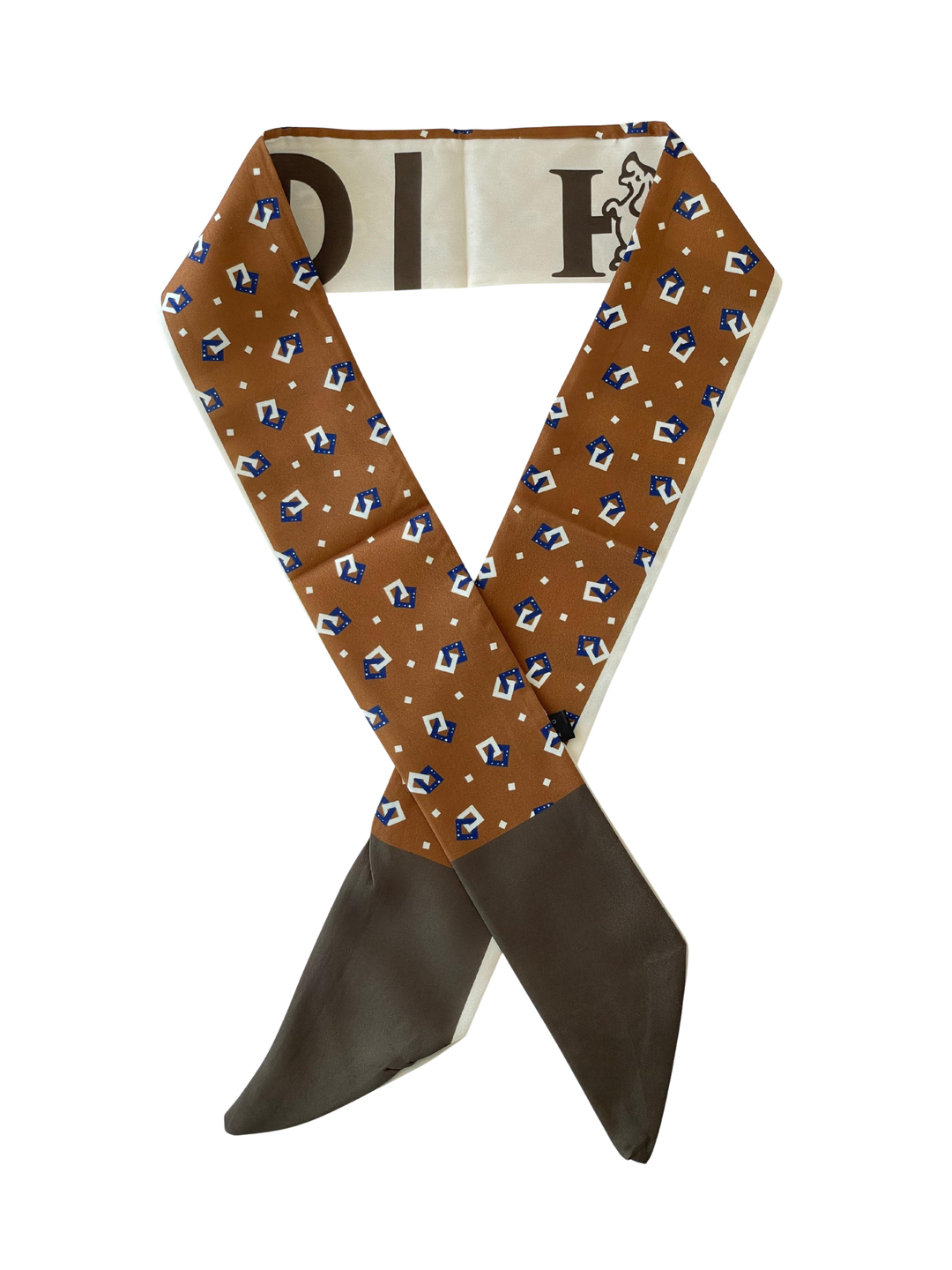 Kare Desenli Kahve Bandana Fular Renkli