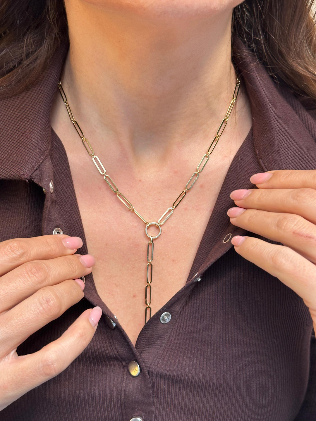 Altın Kaplama Ataç Model Y Kolye Gold