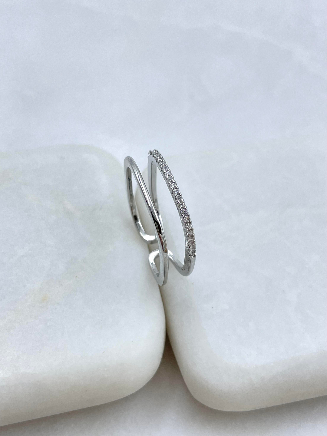 Altın Kaplama Gömme Taşlı İkili Kare Model Yüzük Gümüş