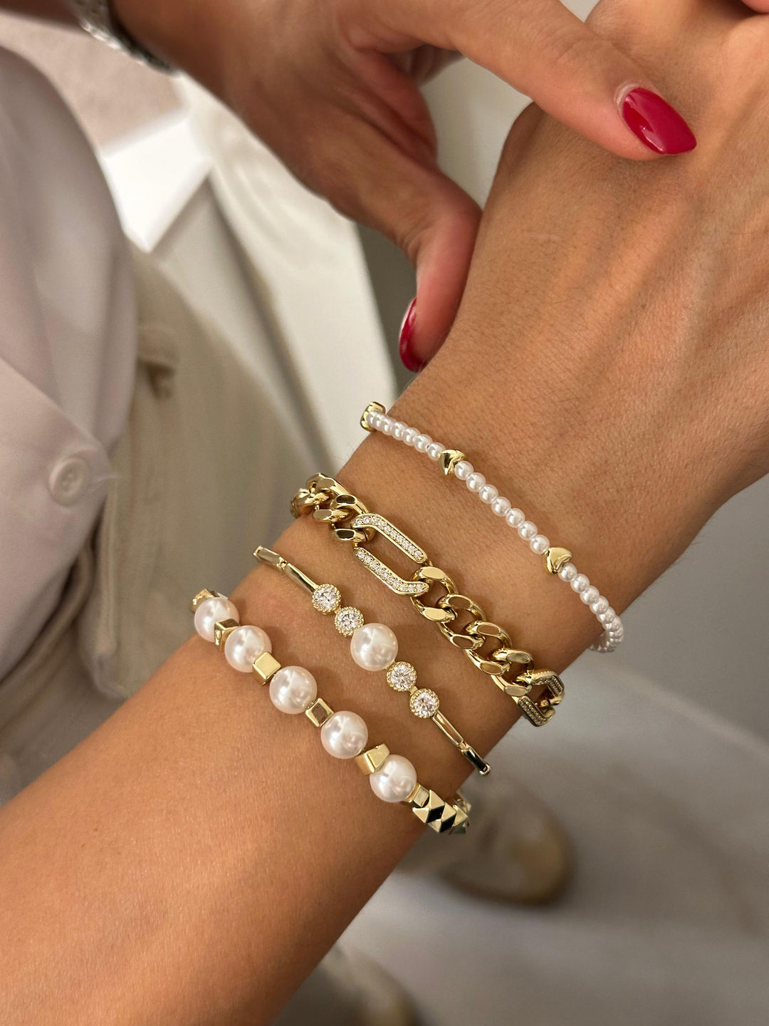 Özel Seri İncili Kalp Bileklik Gold