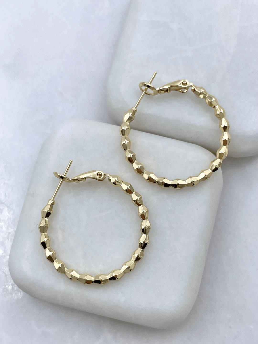 Altın Kaplama Işıltılı Bombe Halka Küpe Gold