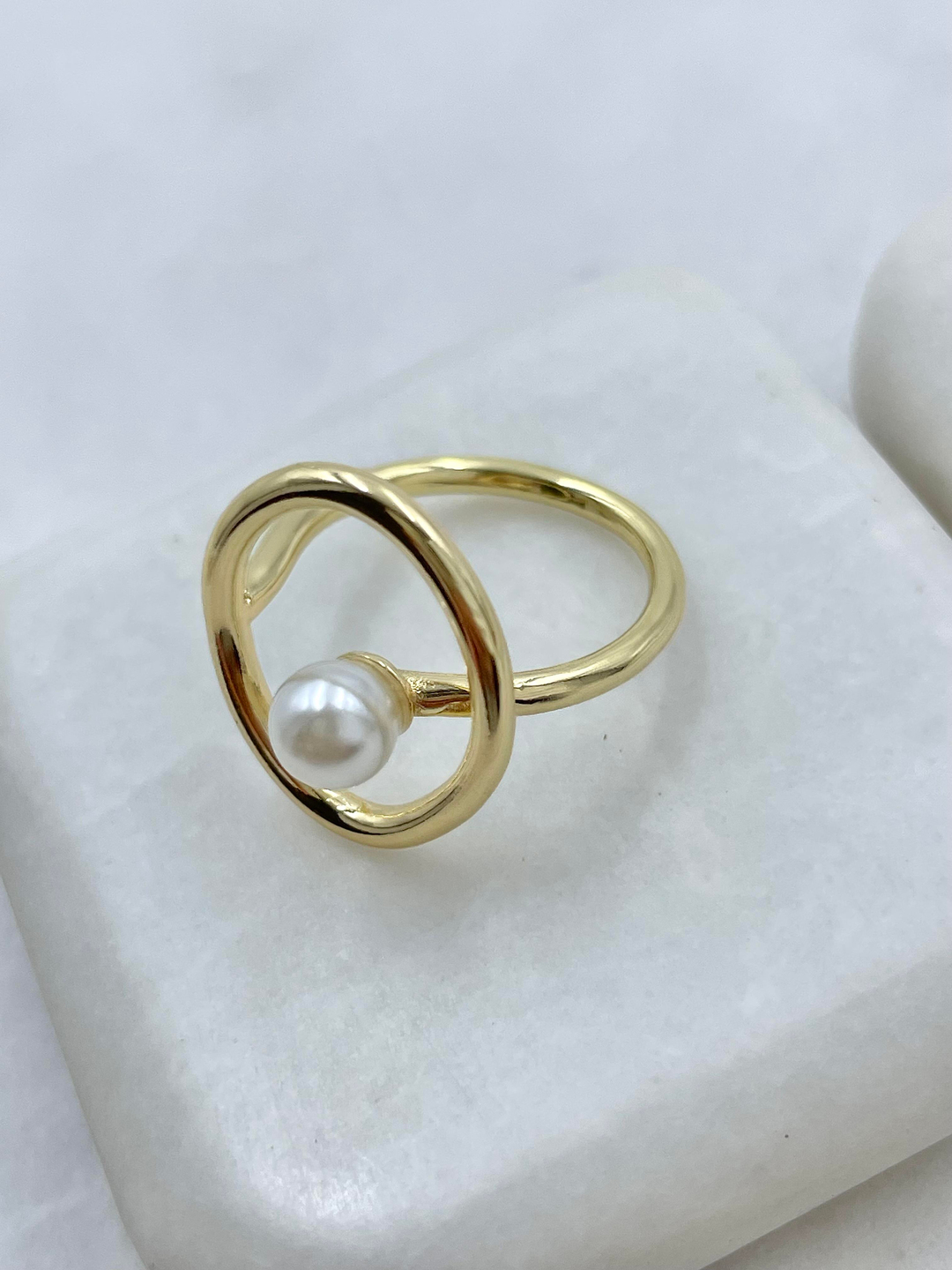 Altın Kaplama Daire İnci Yüzük Gold