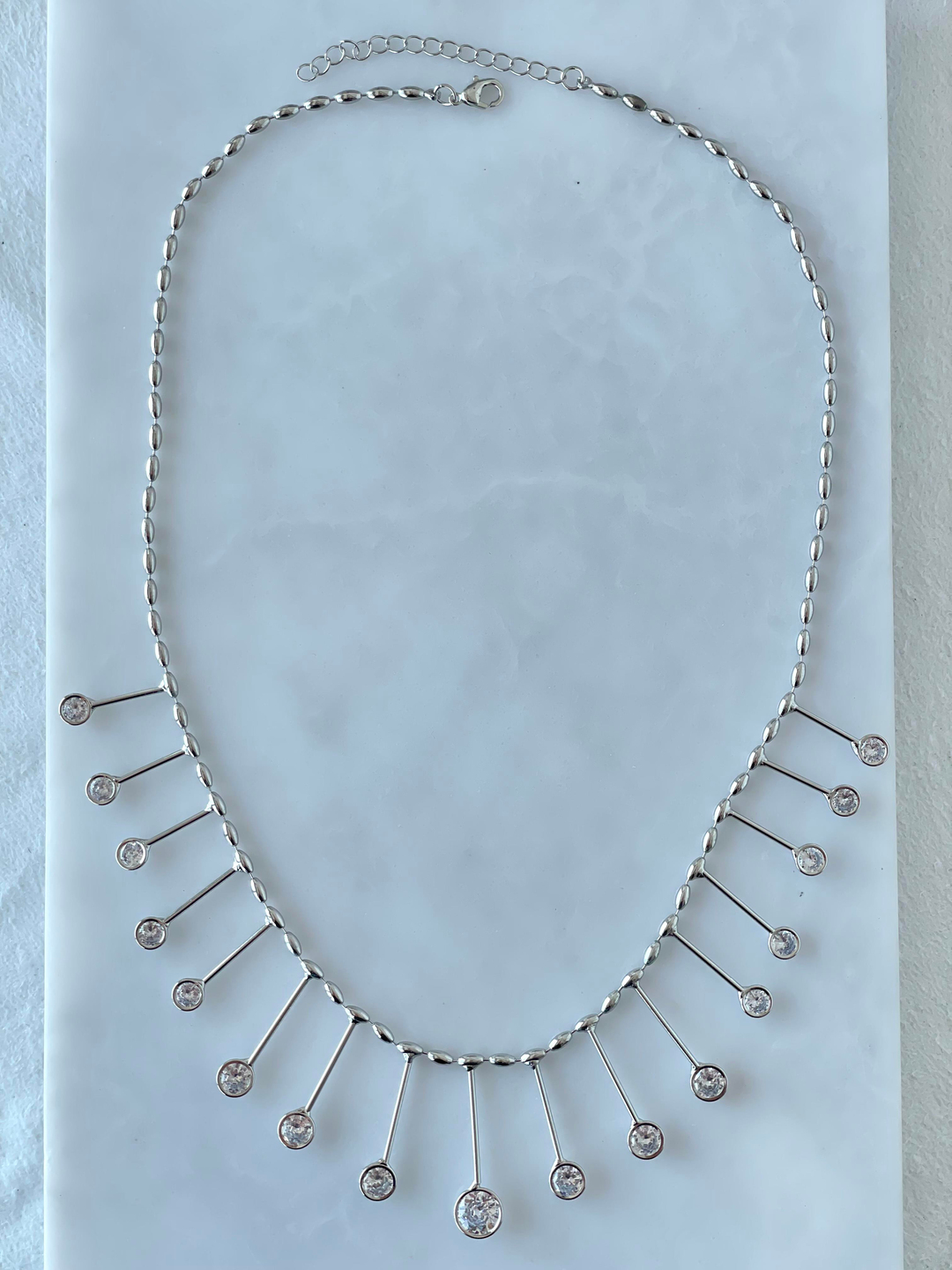 Altın Kaplama Daire Kristal Taşlı Sütun Kolye Gümüş