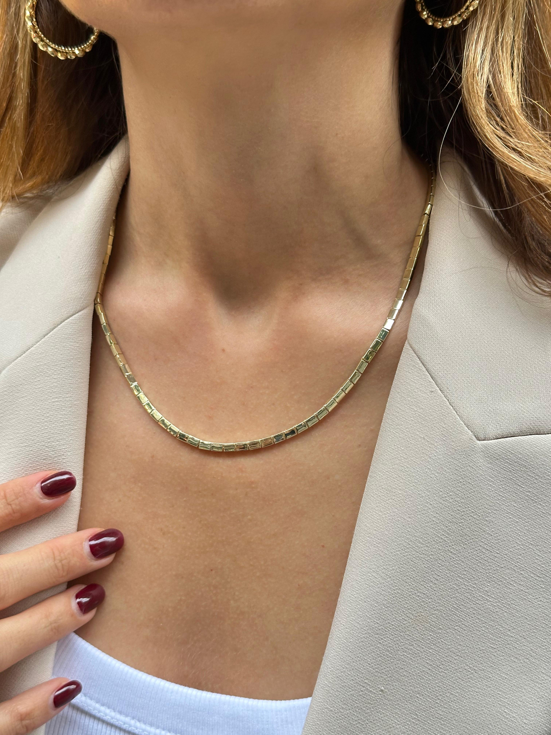 Altın Kaplama Kare Plaka Model Kolye 45 cm Gold