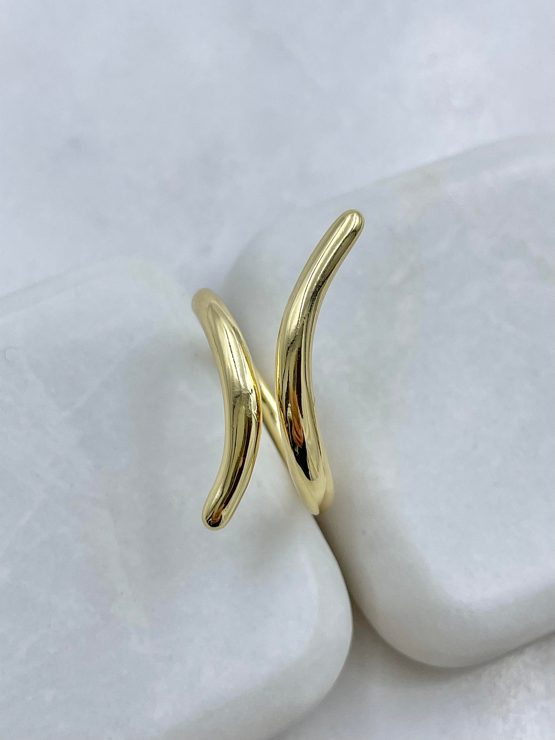 Altın Kaplama Bombeli İkili Sütun Yüzük Gold