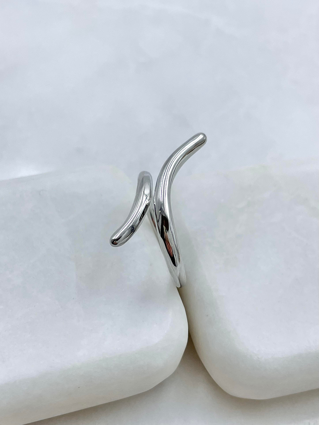 Altın Kaplama Bombeli İkili Sütun Yüzük Gümüş