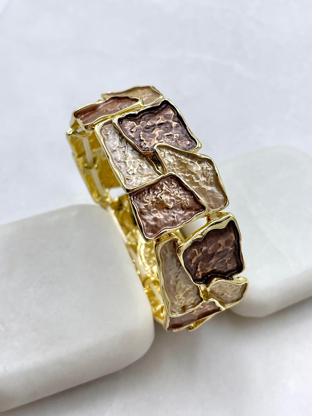 Geometrik Model Lastik Bileklik Bronz Kahve