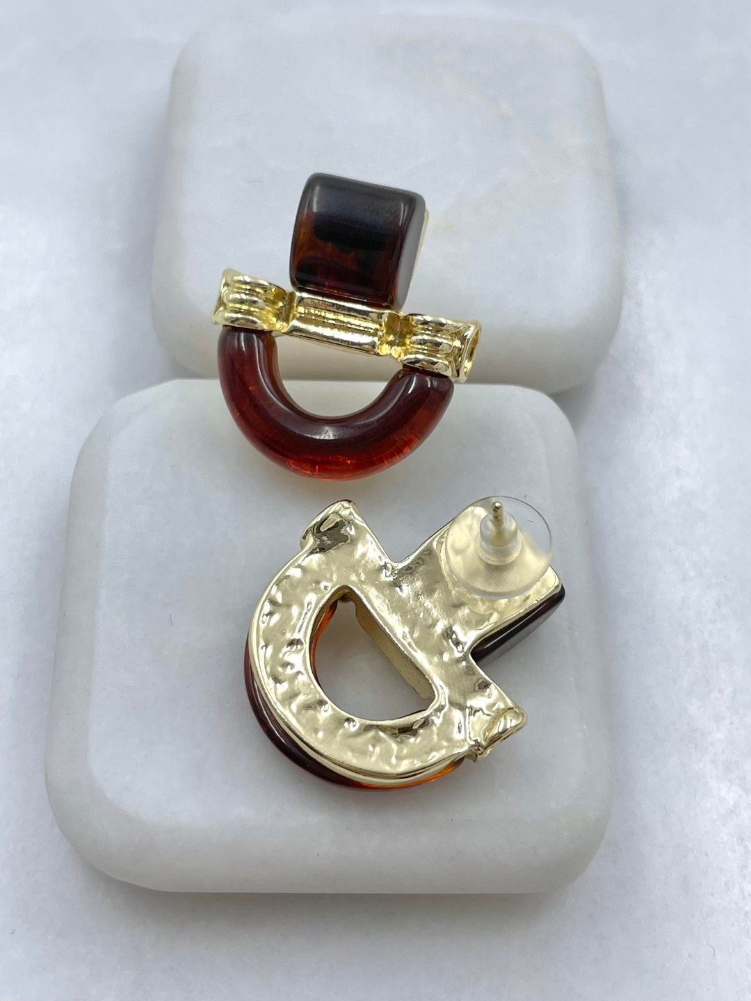 Altın Kaplama Kehribar Tasarım Küpe Gold