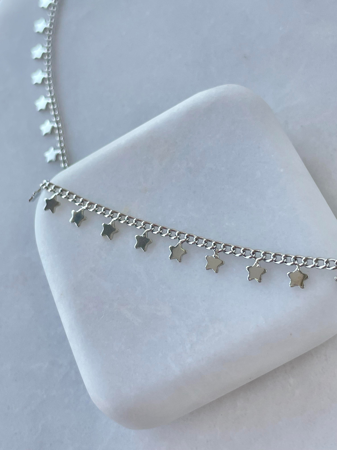 Altın Kaplama Yıldız Sallantılı Zincir Kolye Gümüş