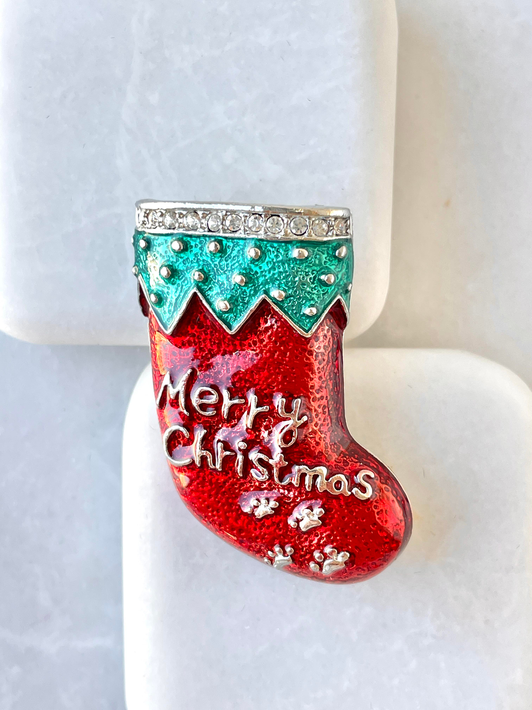 Merry Christmas Çorap Broş Gümüş Renk