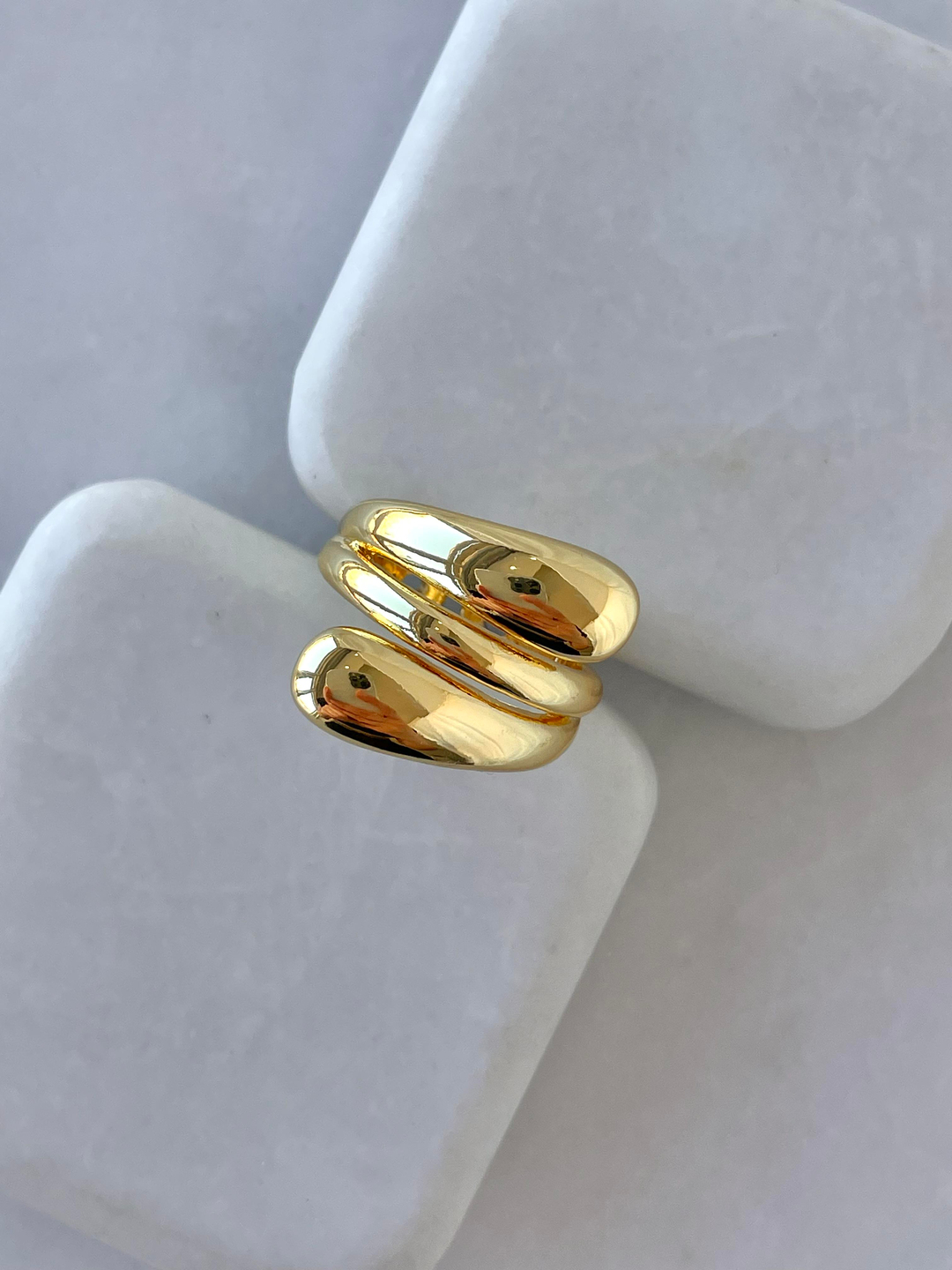 Altın Kaplama Üç Sıra Bombeli Yüzük Gold