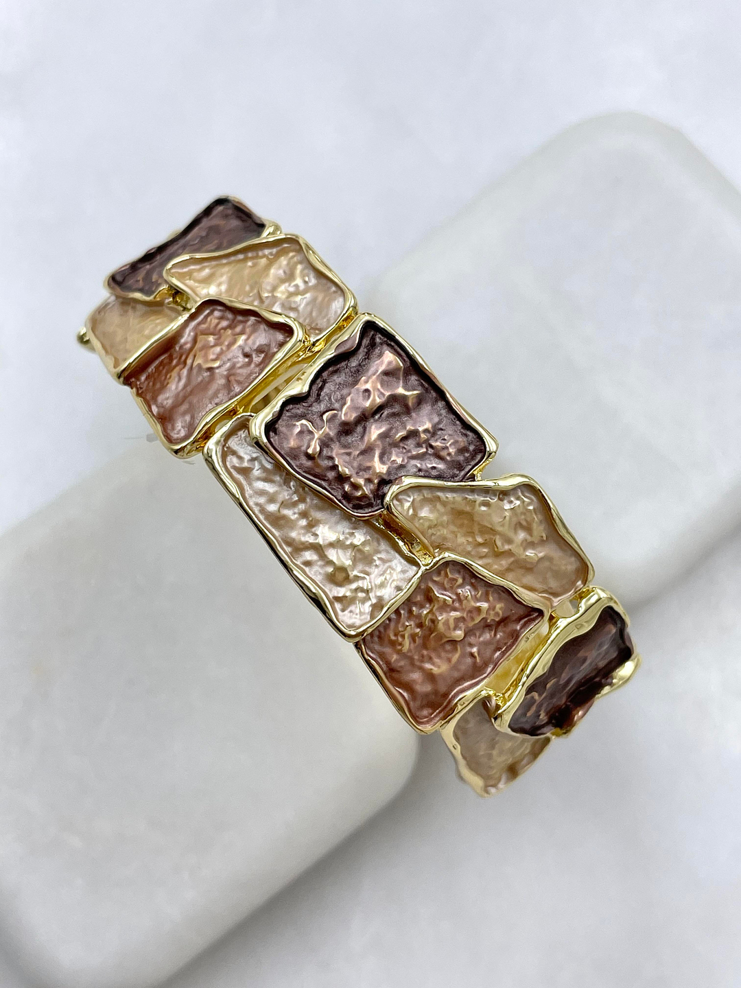 Geometrik Model Lastik Bileklik Bronz Kahve