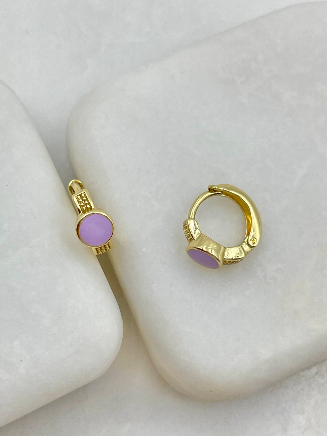 Özel Seri Lila Mineli Daire Halka Küpe Gold