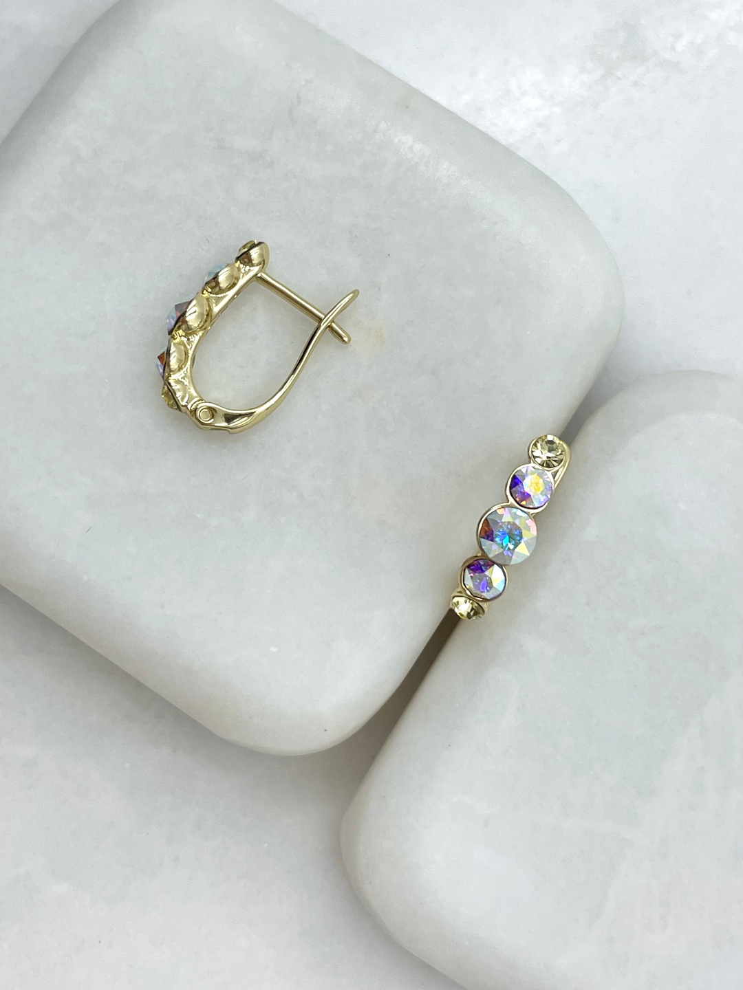 Özel Seri Büyük Küçük Swarovski Taşlı U Küpe Gold