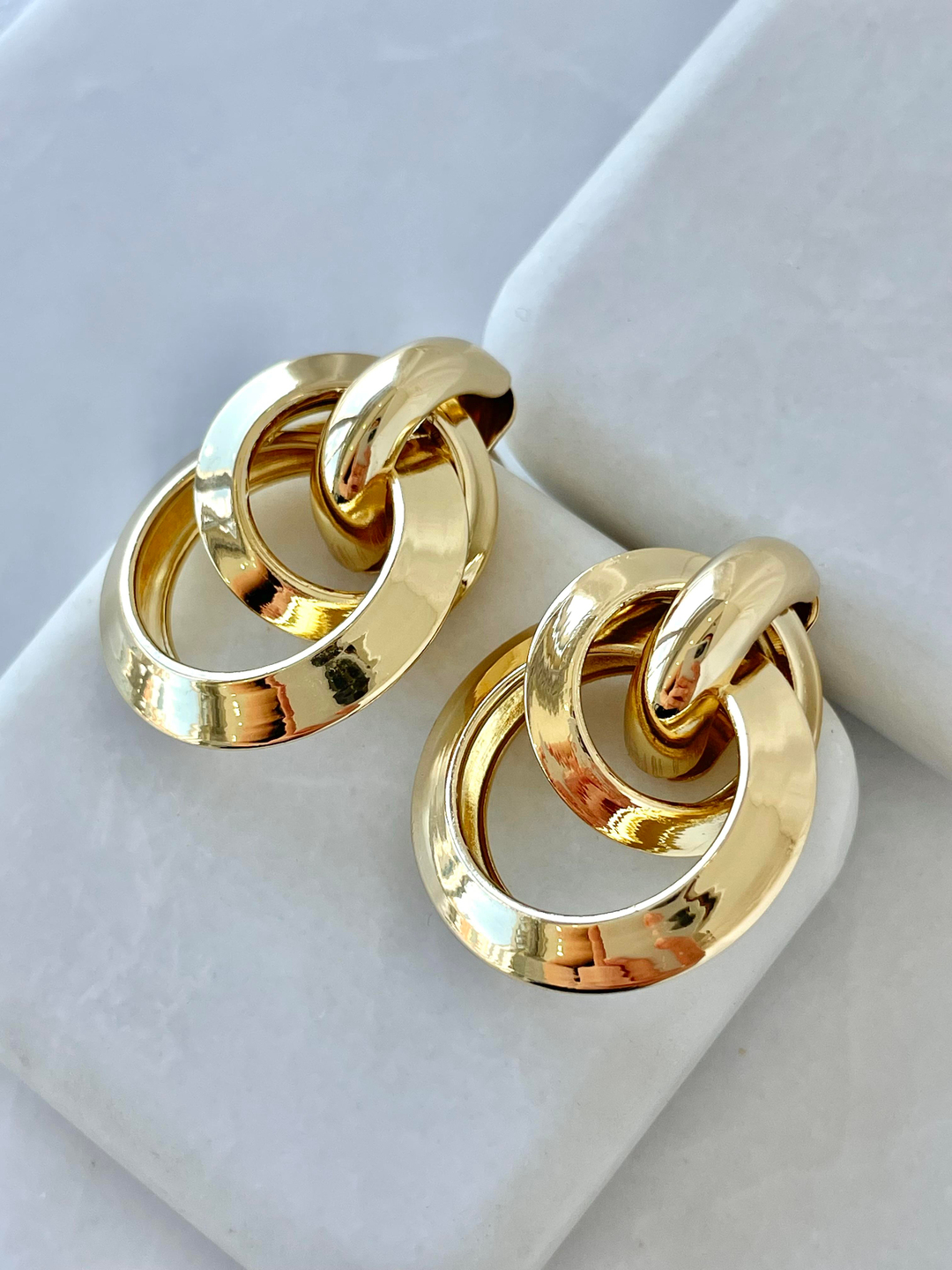 Altın Kaplama Büyük Küçük Halkalı Vintage Küpe Gold