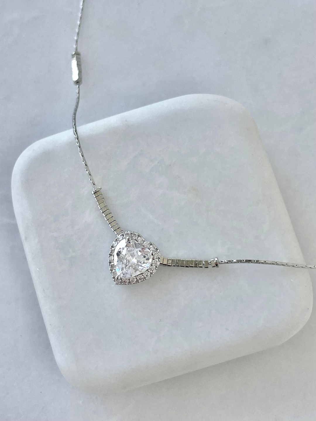 Altın Kaplama Minik Küp Zincir Kristal Kalp Kolye Gümüş