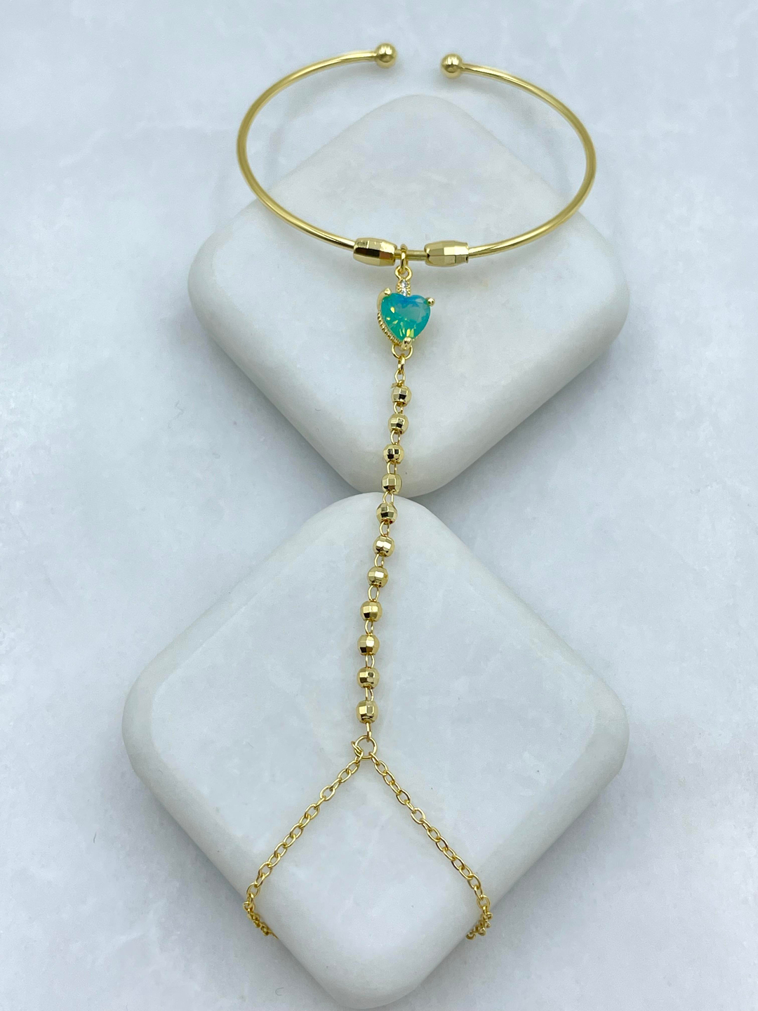 Altın Kaplama Mavi Kristal Kalp Kelepçe Şahmeran Gold