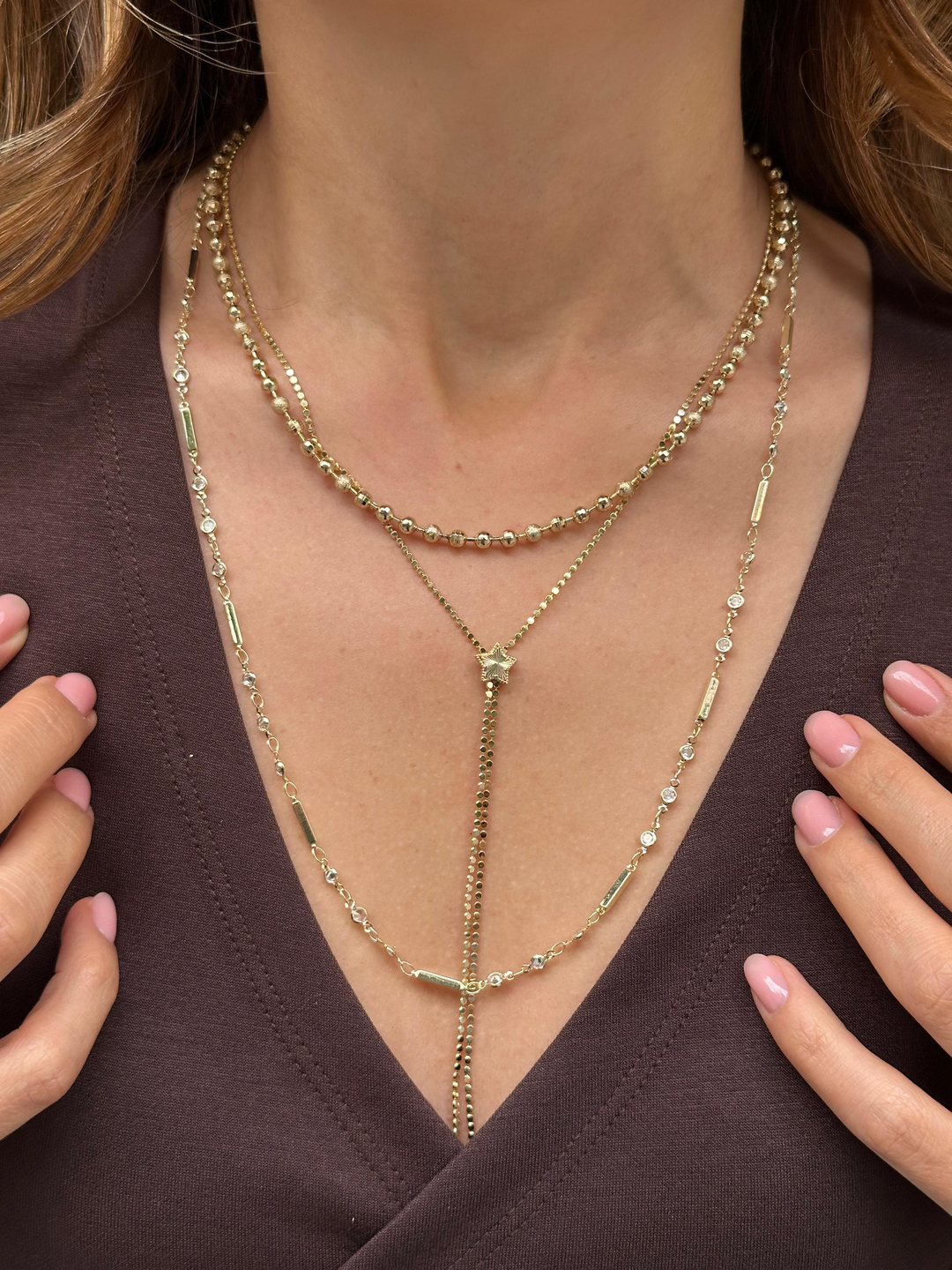 Özel Seri Çeşitli Topçuk Model Kolye 45cm Gold