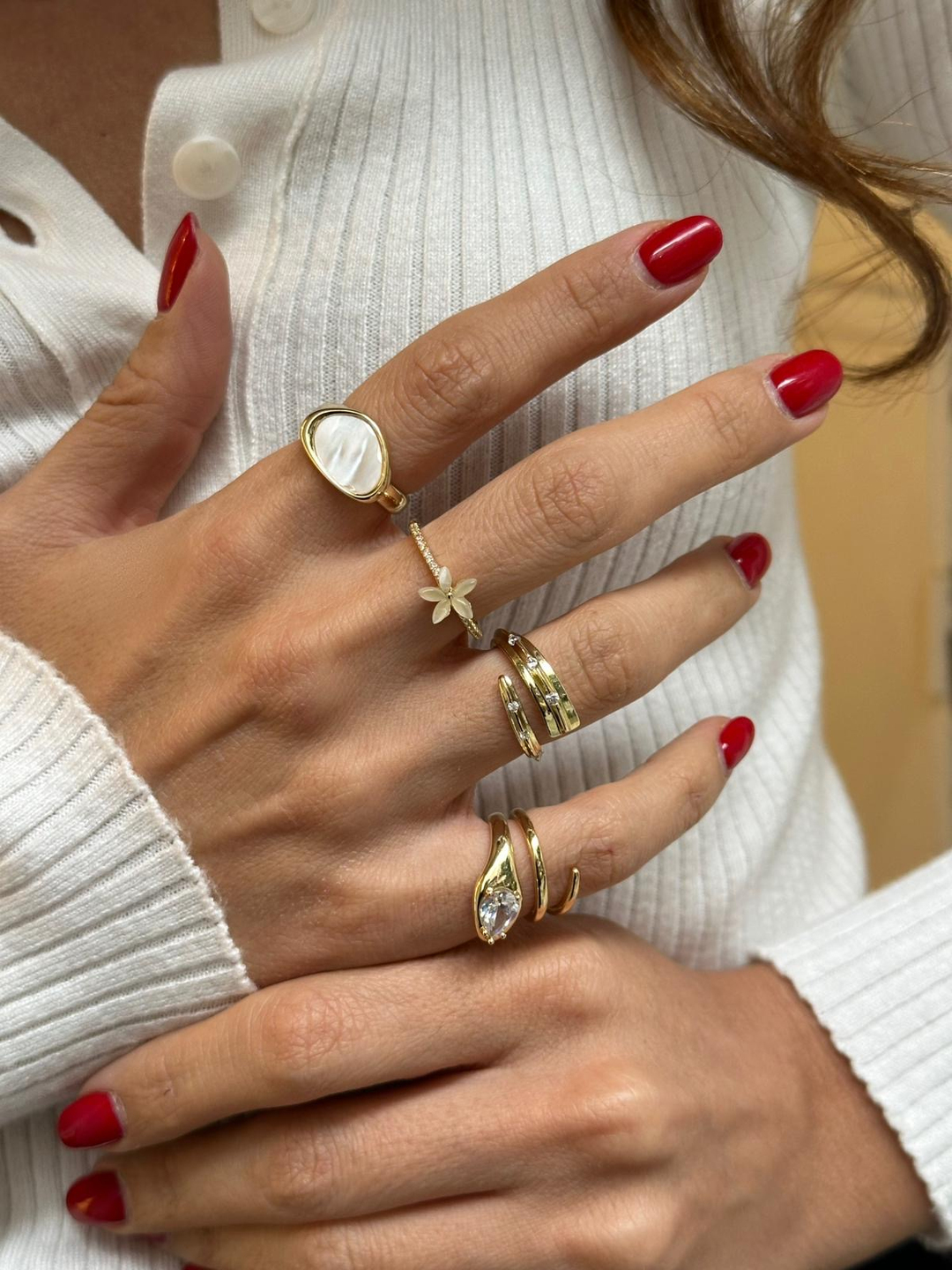 Altın Kaplama Gerçek Sedef Oval Yüzük Gold