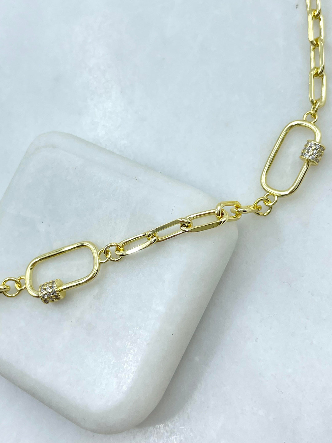 Altın Kaplama Gömme Taşlı Ataç Zincir Kolye Gold