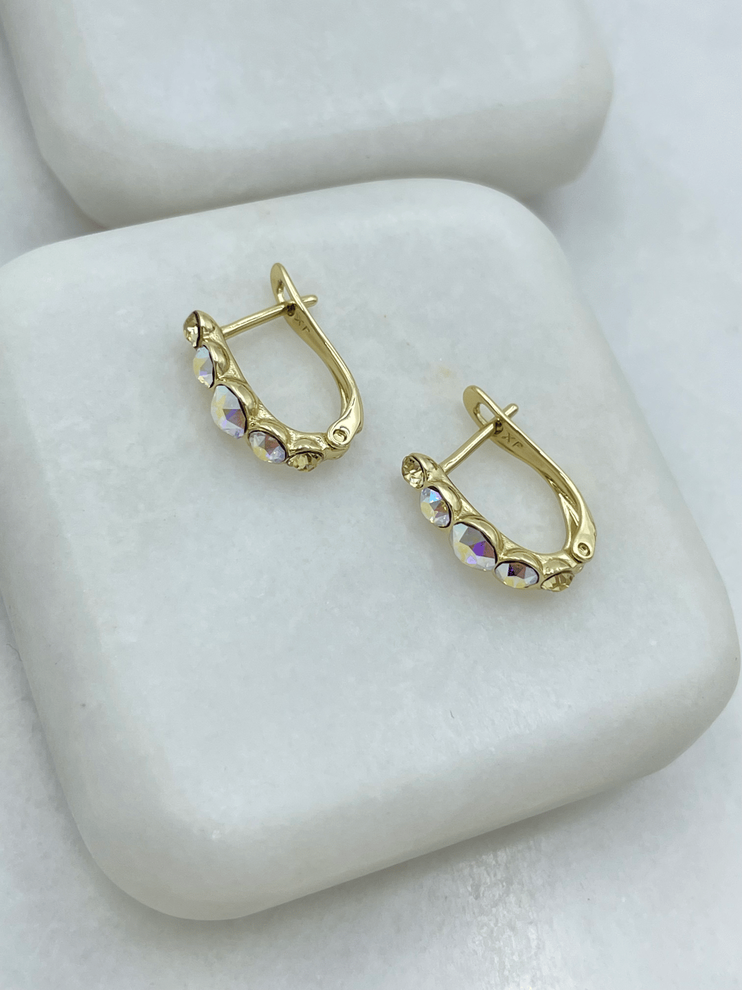 Özel Seri Büyük Küçük Swarovski Taşlı U Küpe Gold