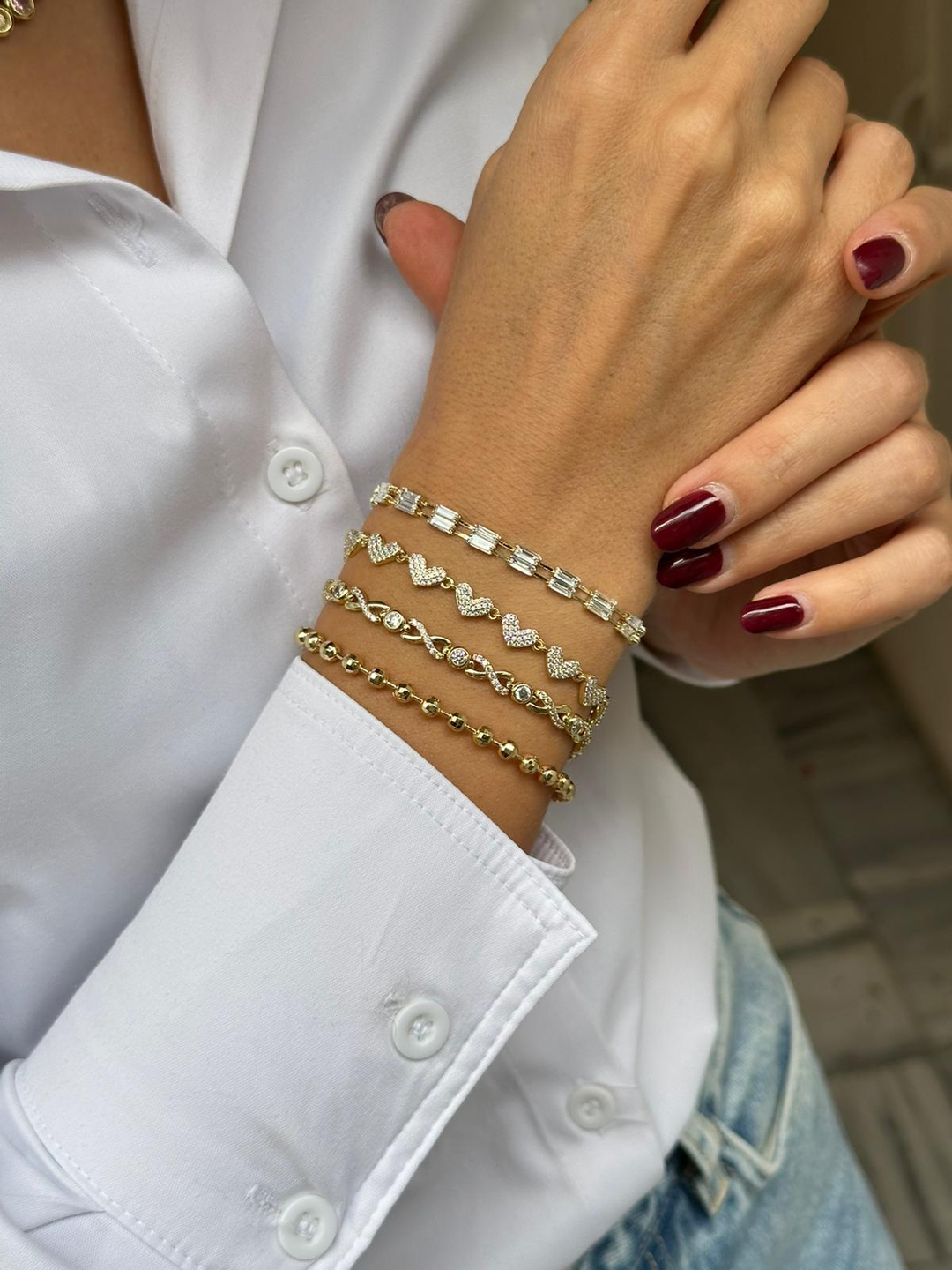 Özel Seri Çift Sıra Baget Taşlı Bileklik Gold