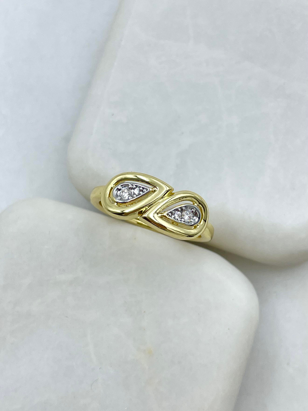 Altın Kaplama İkili Damla Model Yüzük Gold